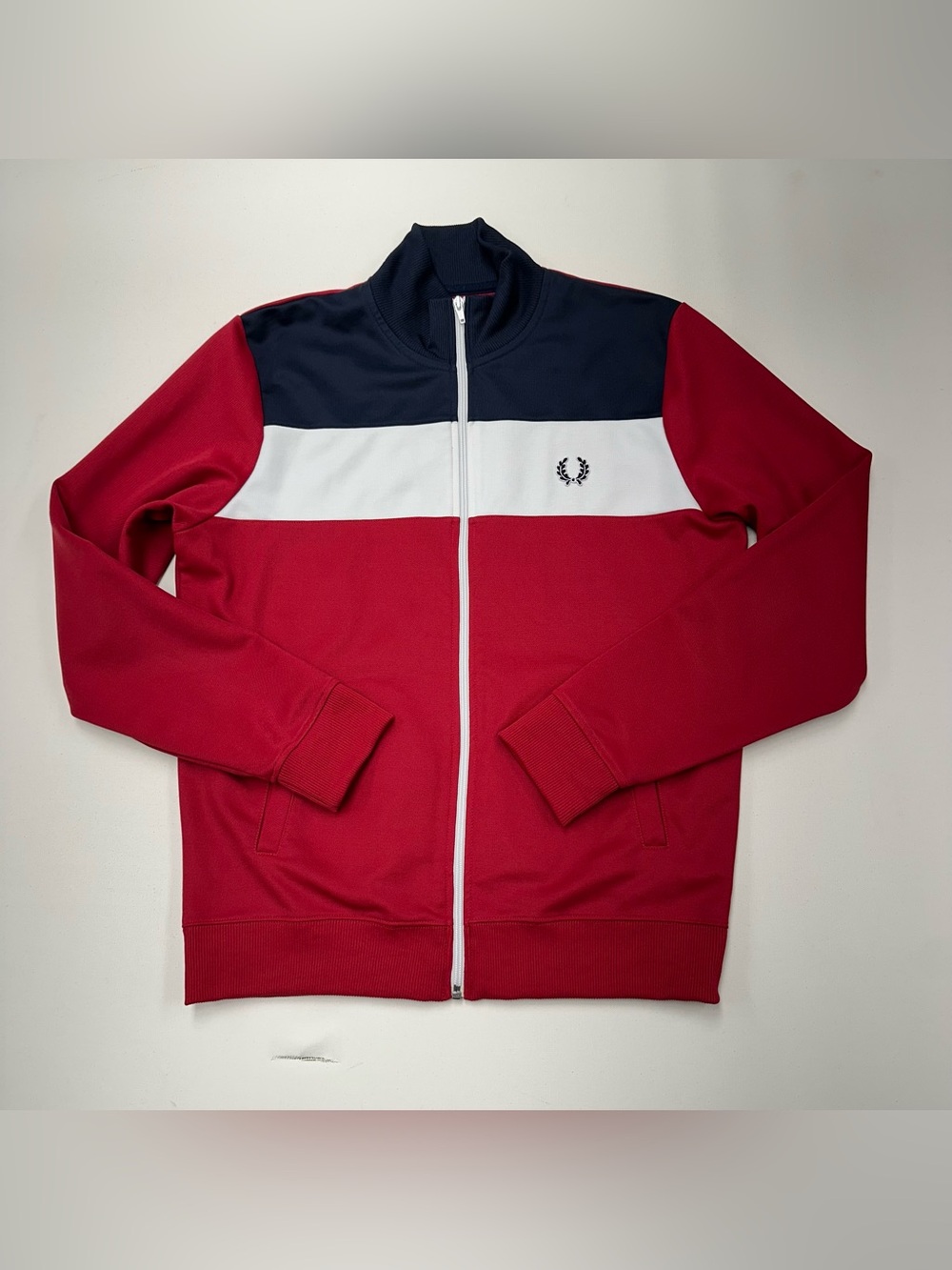 Fred Perry Jacket Mens Large Red Twin Taped Track Top Full Zip Long Sleeve Y2K